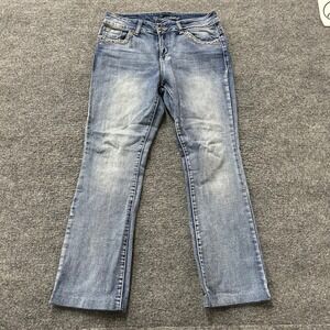 Wired Heart Jeans Womens Size 32 Blue Bootcut Embellished Cross Pocket Stretch